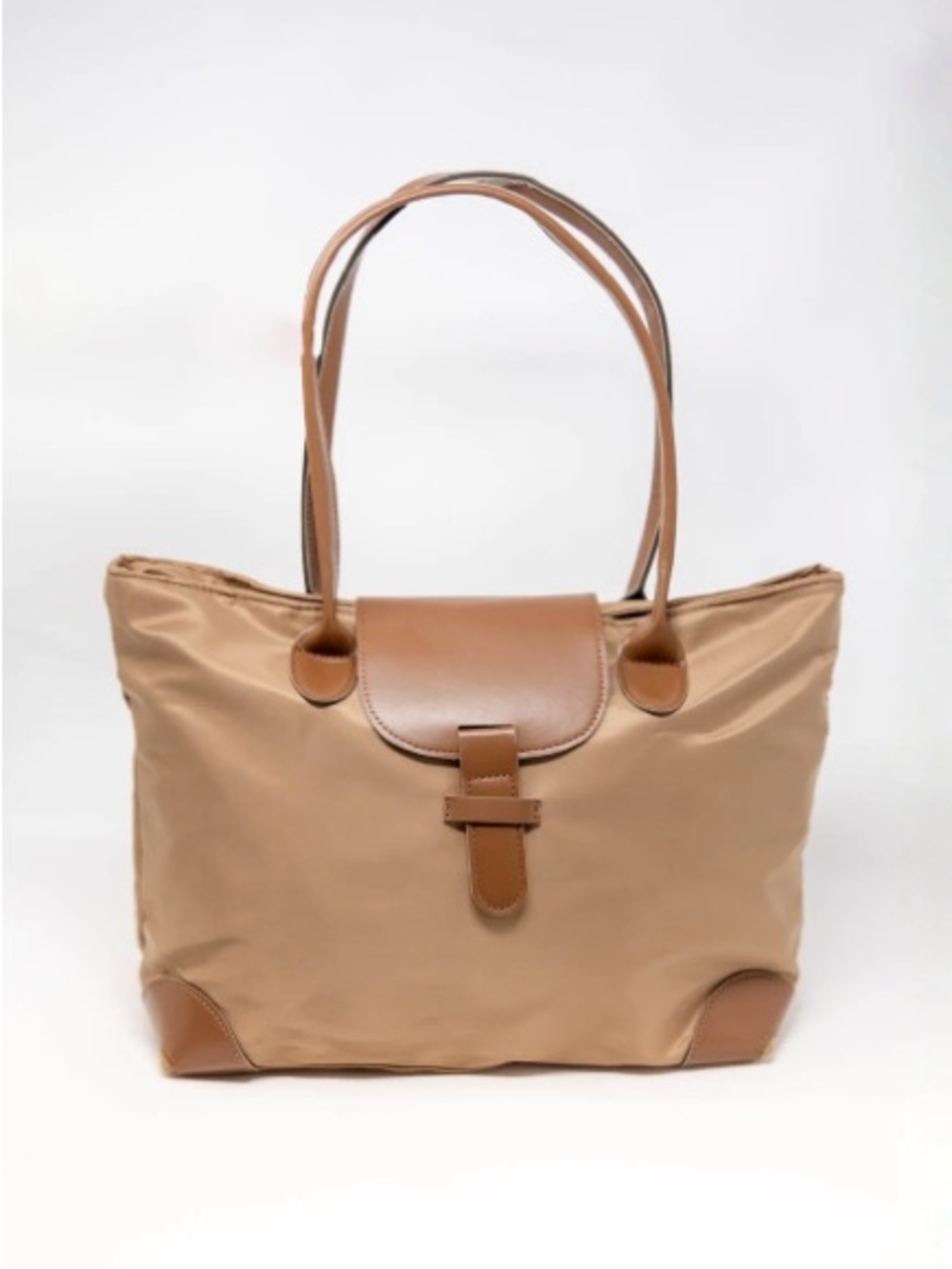 Classic Tan Tote Bag with Leather Trim